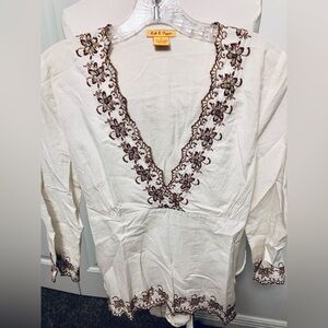 Embroidered Cream Top with Brown Accents